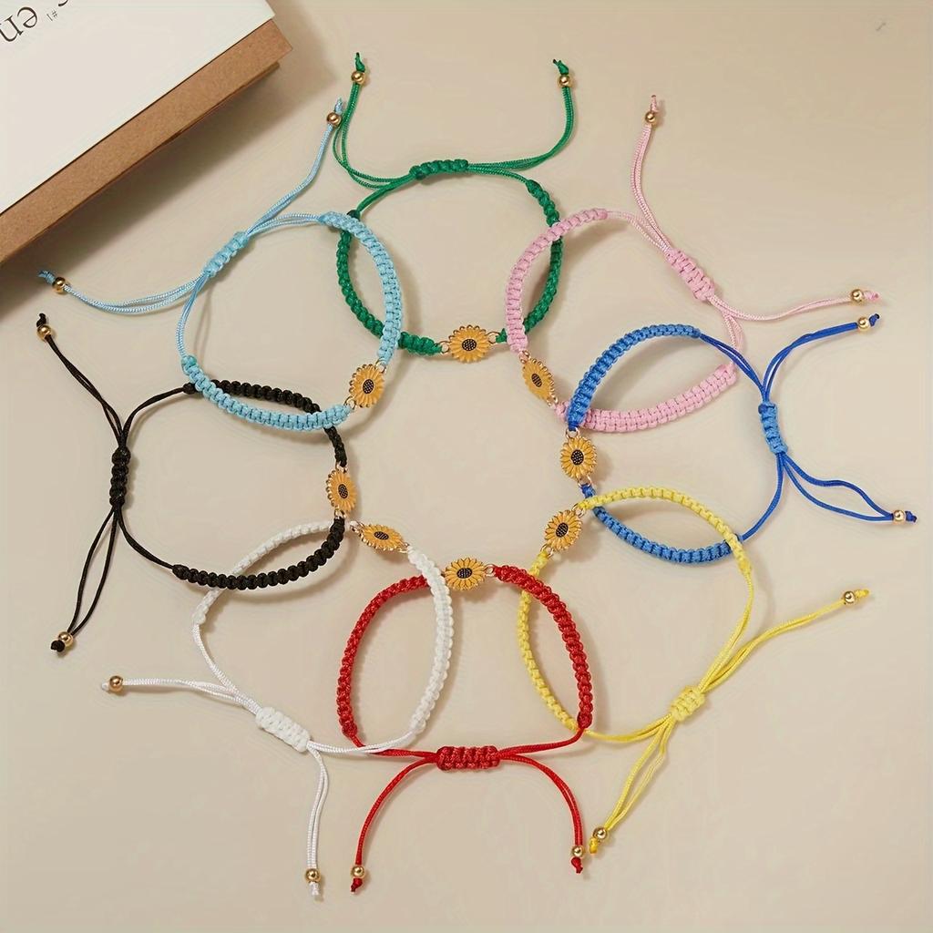 [Synthetic Fiber Rope Fashion Accessory] Chic Sunflower & Daisy Braided Bracelet - Fashion Accessory, Synthetic Fiber Rope