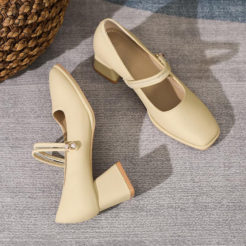Fashion Work Mary Jane Shoes Women's Gentle Wind Light Mouth Medium High Heel Professional Single Shoes Women
