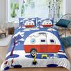 Happy Camping Dekbedovertrek Queen Cartoon Caravan Camping Beddengoedset Boerderij Stijl 3D Camper Dekbedovertrek Met Kussenslopen