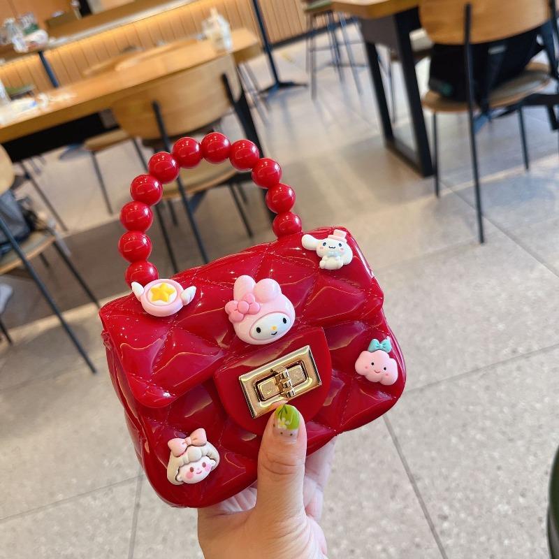 Children's cute cartoon jelly bag girls silicone change bag messenger bag little girl mini pearl handbag