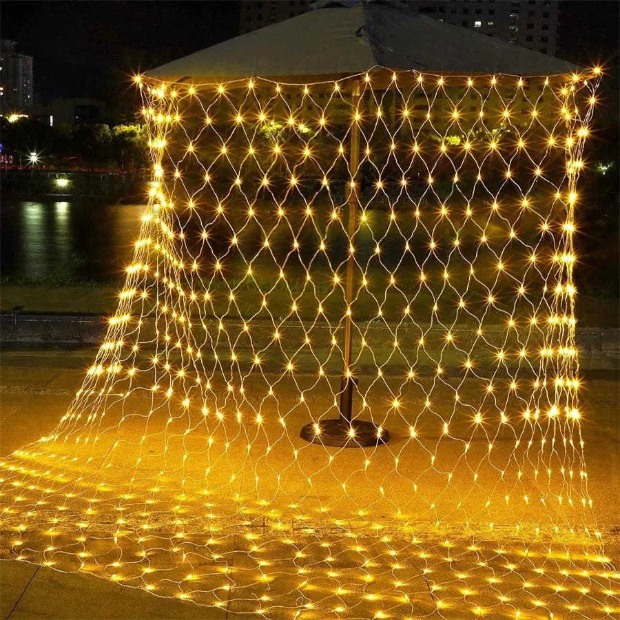 Thrisdar 3X2M 6X4M Plug In Large Net Mesh String Light 8 Modes Outdoor Curtain Net Light for Trees Party Garden Wedding Decor