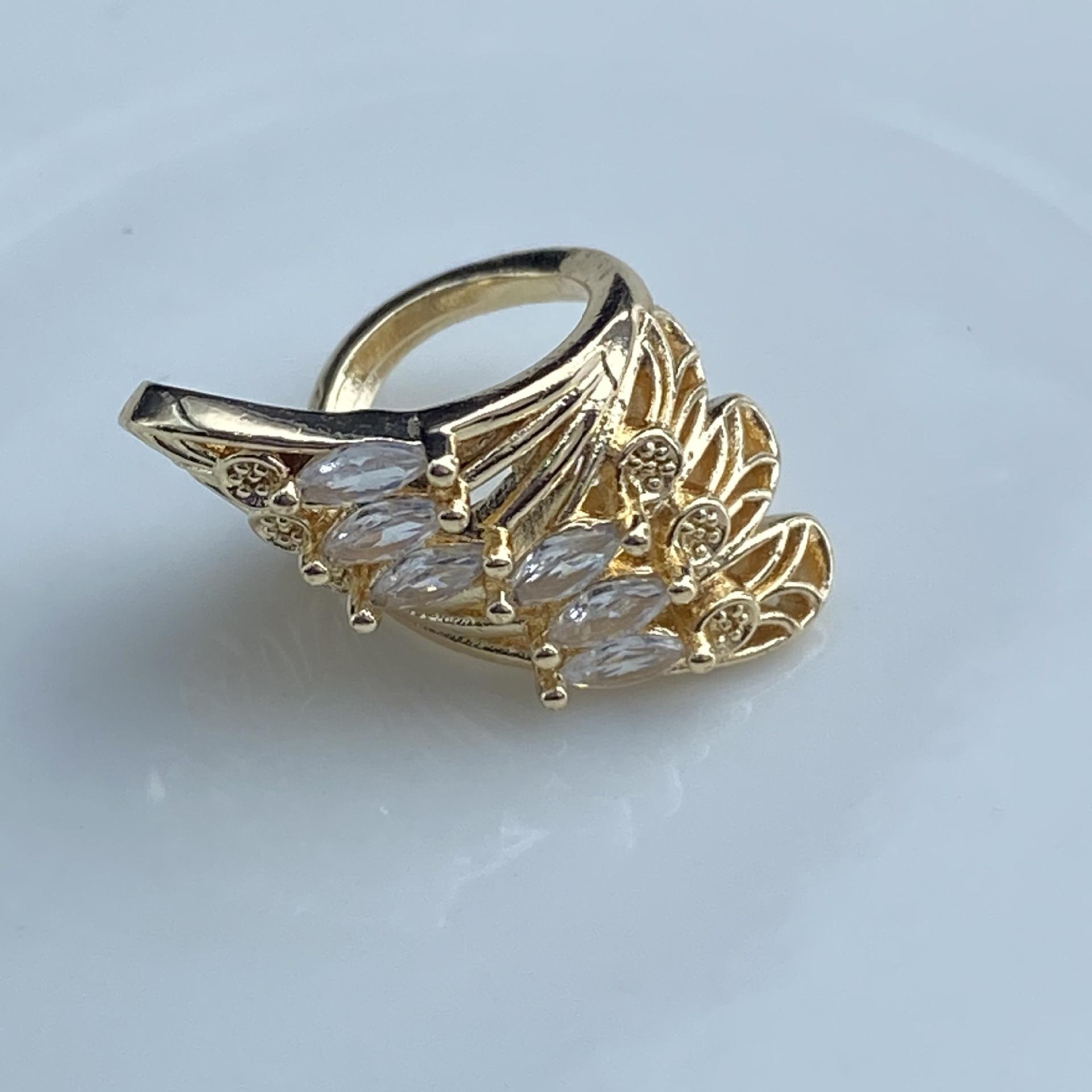 Fashionable Phoenix Tail Feather Ring with Zircon and Crystal Bead DIY Jewelry Accessories