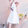 Women Cheongsam Dress Half Turtleneck High Waist Above Knee Length Temperament Chinese Dress for Banquet