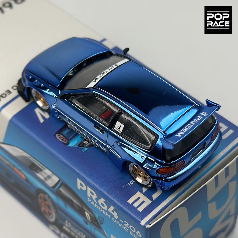 POPRACE 1:64 Rocket Rabbit Civic EG6 Chrome Blue alloy car model 206