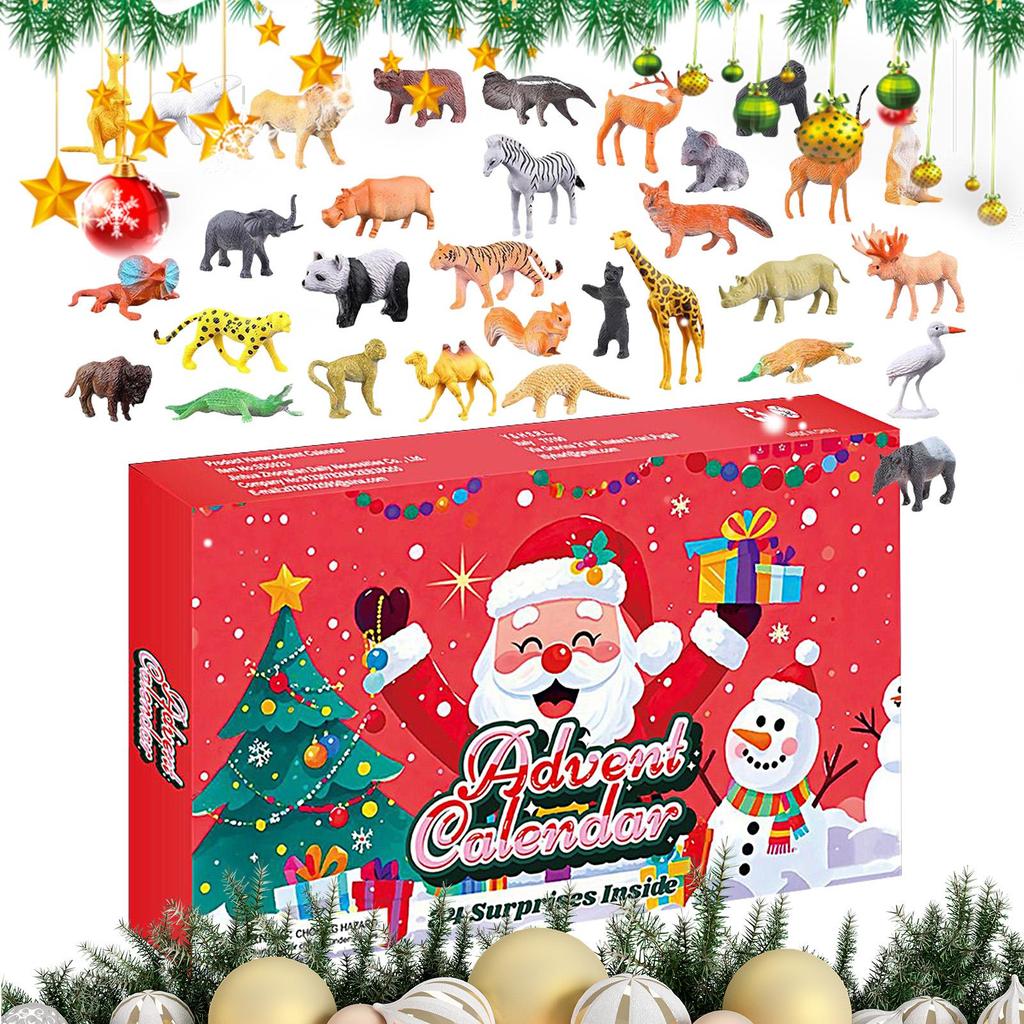 Christmas Countdown Calendar 24 Days Christmas Animal Countdown 32 Pieces Realistic Animal Figurines for Shelf Display Seasonal