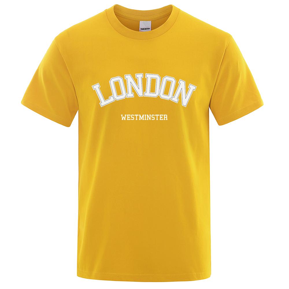 

Футболка из хлопка London Westminster Street Letter Tops Мужская модная футболка с круглым вырезом Хип-хоп толстовка Футболки из хлопка Повседневная свободная мужская одежда XXXL жёлтый