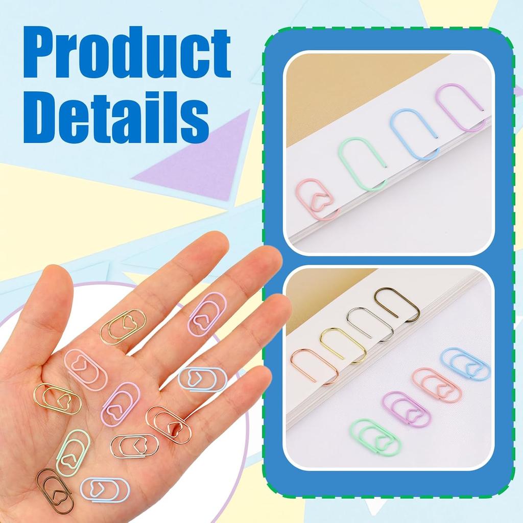 80 Pcs Heart Paper Clips - Love Heart-Shaped Small Clip Metal Journaling Clamps, Colorful Decorative Cute Paper Clips for Women, Document Note