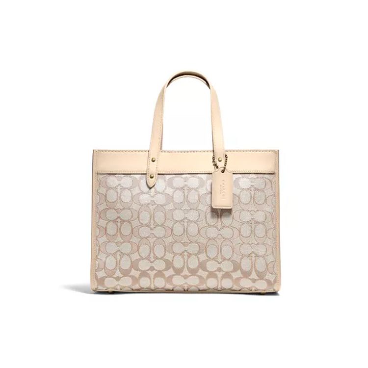 Coach Field 30 Classic Monogram Jacquard Suede Tote Bag Women Tote Bags Beige C3282-B4SHG