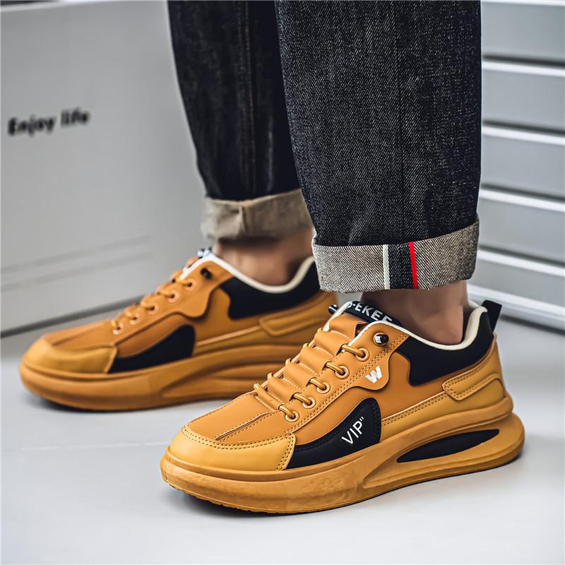ins platform dad shoes student platform heightening leather sneakers casual board shoes 39 жёлтый