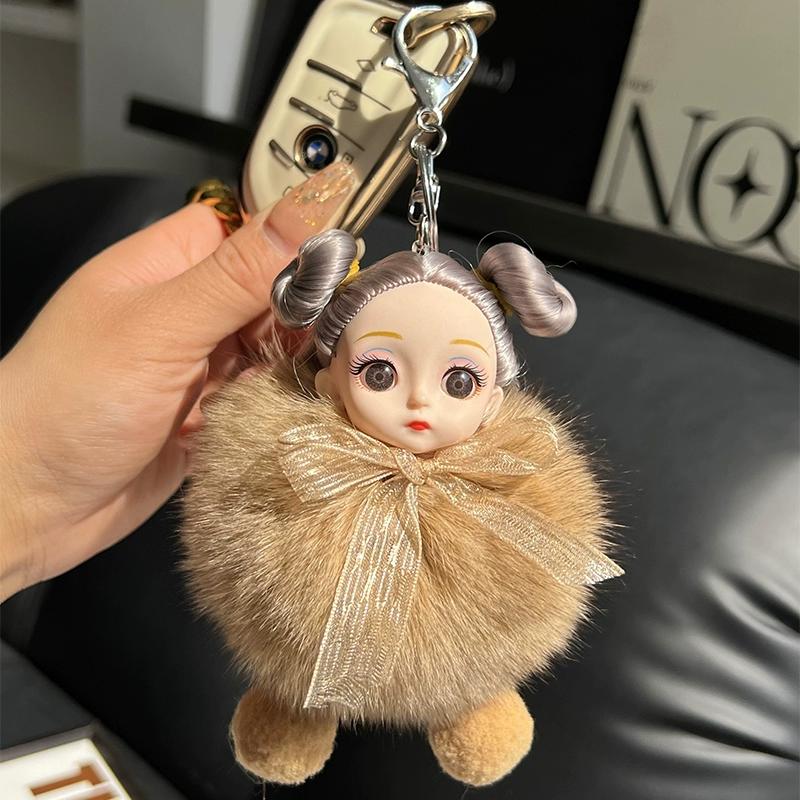 

Кукла из натурального лисьего меха Брелок-подвеска для автомобиля Милая плюшевая кукла Кукла Подвеска для сумки-книги Кукла Подарок для пары хаки
