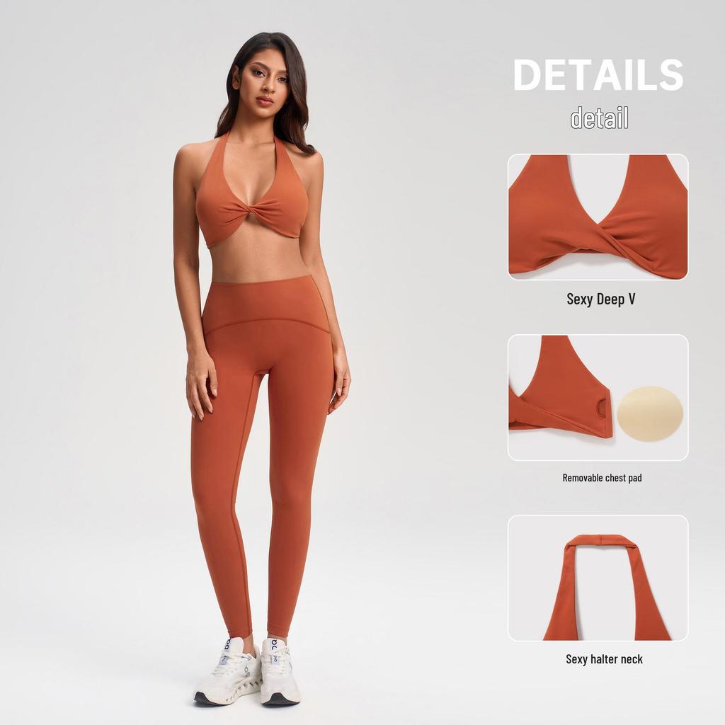 European & American Halter Push-Up Sports Bra - Nude Feel, Skin-Friendly Open Back Yoga Style, Women's Fashion YG-1005