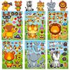 6 Sheets/Pack Cute Animal Face Stickers Diy Cartoon Animal Stickers Children'S Early Education Handmade Puzzle Stickers