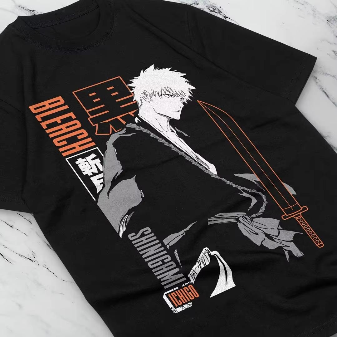 2026 Vintage BLEACH Tee, Ichigo Kurosaki Shinigami Anime Print, Oversized Cotton Streetwear T-Shirt for Fans 4XL