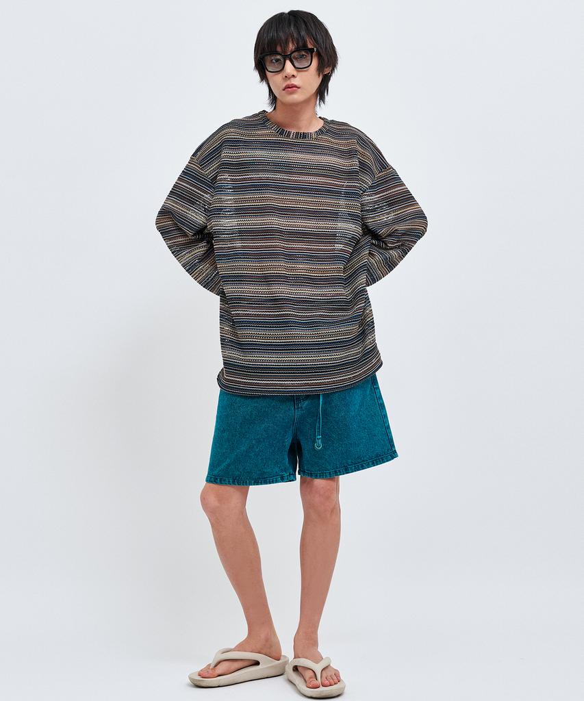C WEAR BY THE GENIUS See-Through Craft Knit Pullover Blue