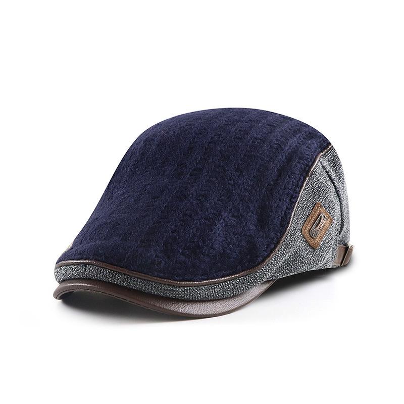 

Осенне-зимний теплый берет, вязаная шапка для мужчин и женщин, британские плоские кепки среднего возраста, фуражка темно-синий