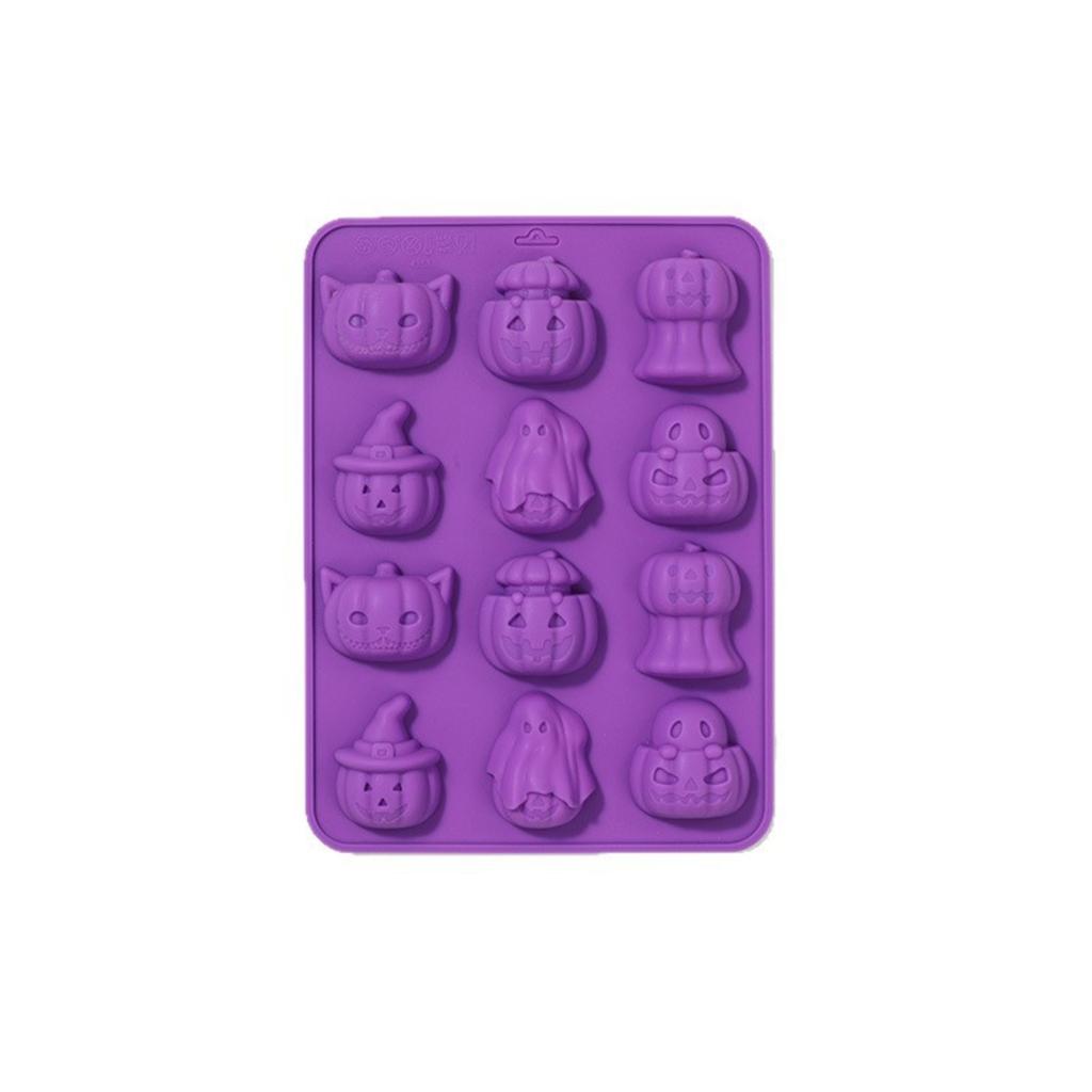 12 Cavity Halloween Silicone Mold Food Grade Flexible Non Stick Chocolate Mousse Cake Candy Baking Mold for Pumpkin Skull Ghost Shapes