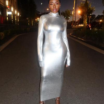 Women's High Neck Long Sleeve Waist Slimming Hip Mid-length Dress Women's Dress
