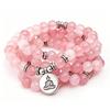 Natural Pink Crystal Bracelet with Lotus Ohm Pendant for Women - Buddhist Yoga Jewelry