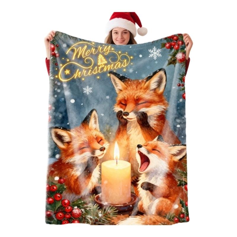 (1pc)Lovely Christmas Animal Blanket Fuzzy Cartoon Blanket for Kids Teens Great New Year Gifts