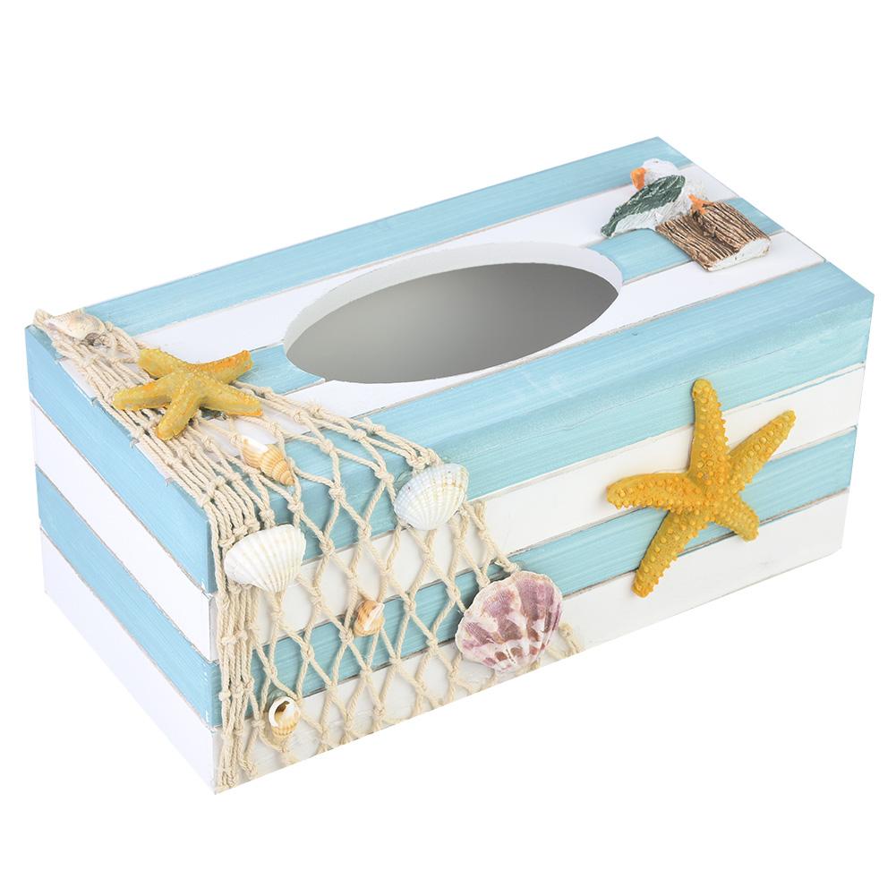 Mediterranean Wooden Tissue Box Restaurant Cafe Napkin Tray Home Decoration(starfish)