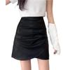 Women's High-Waisted Pleated Faux Leather A-Line Skirt - Slimming, Irregular Midi for Autumn/Winter.