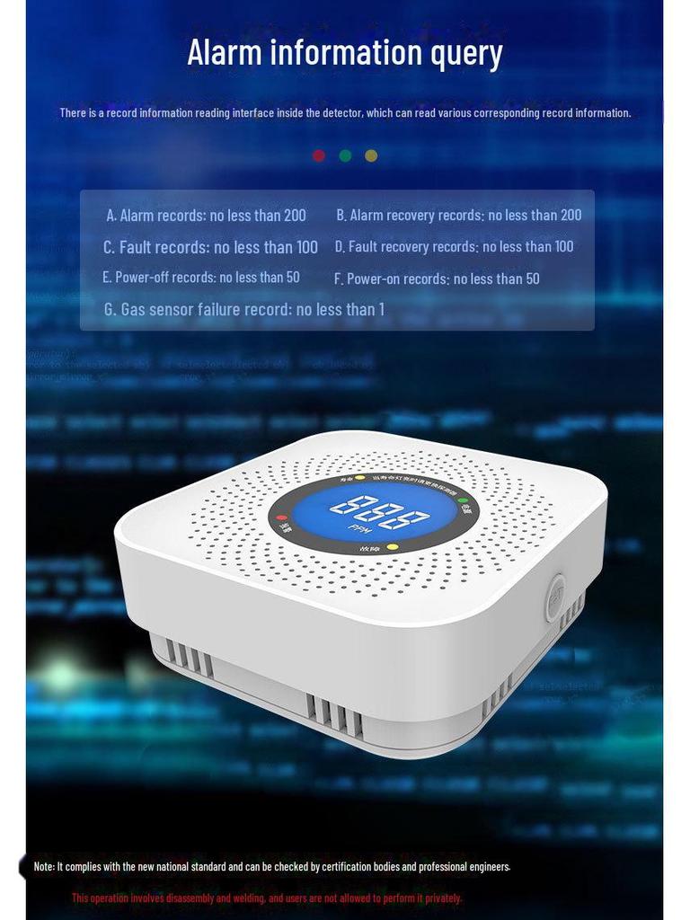 Zasilany bateryjnie wewnętrzny detektor tlenku węgla i gazu