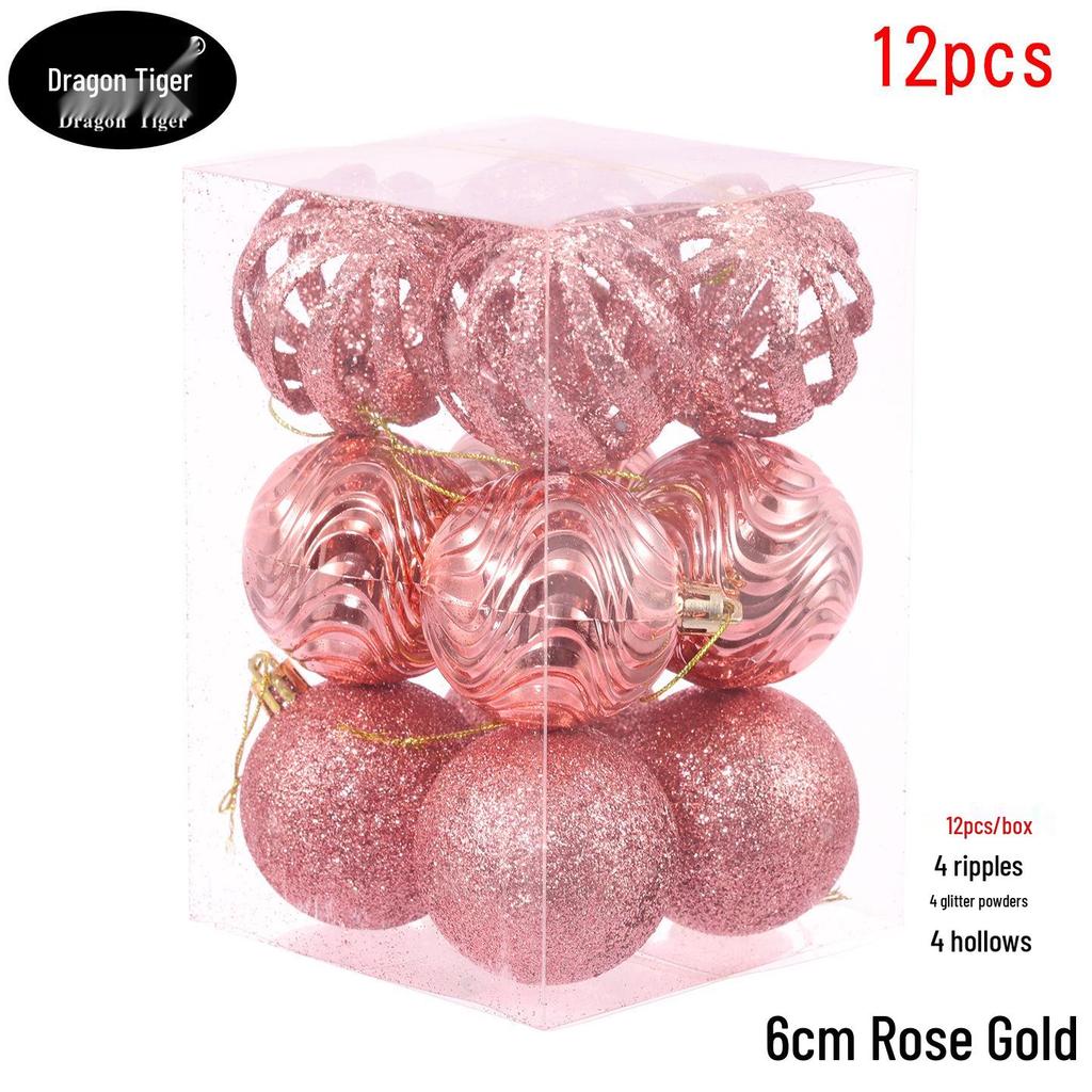 6cm 12pcs Glitter Hollow Christmas Ball Set for Tree, Window, Mall, or Ceiling Decor