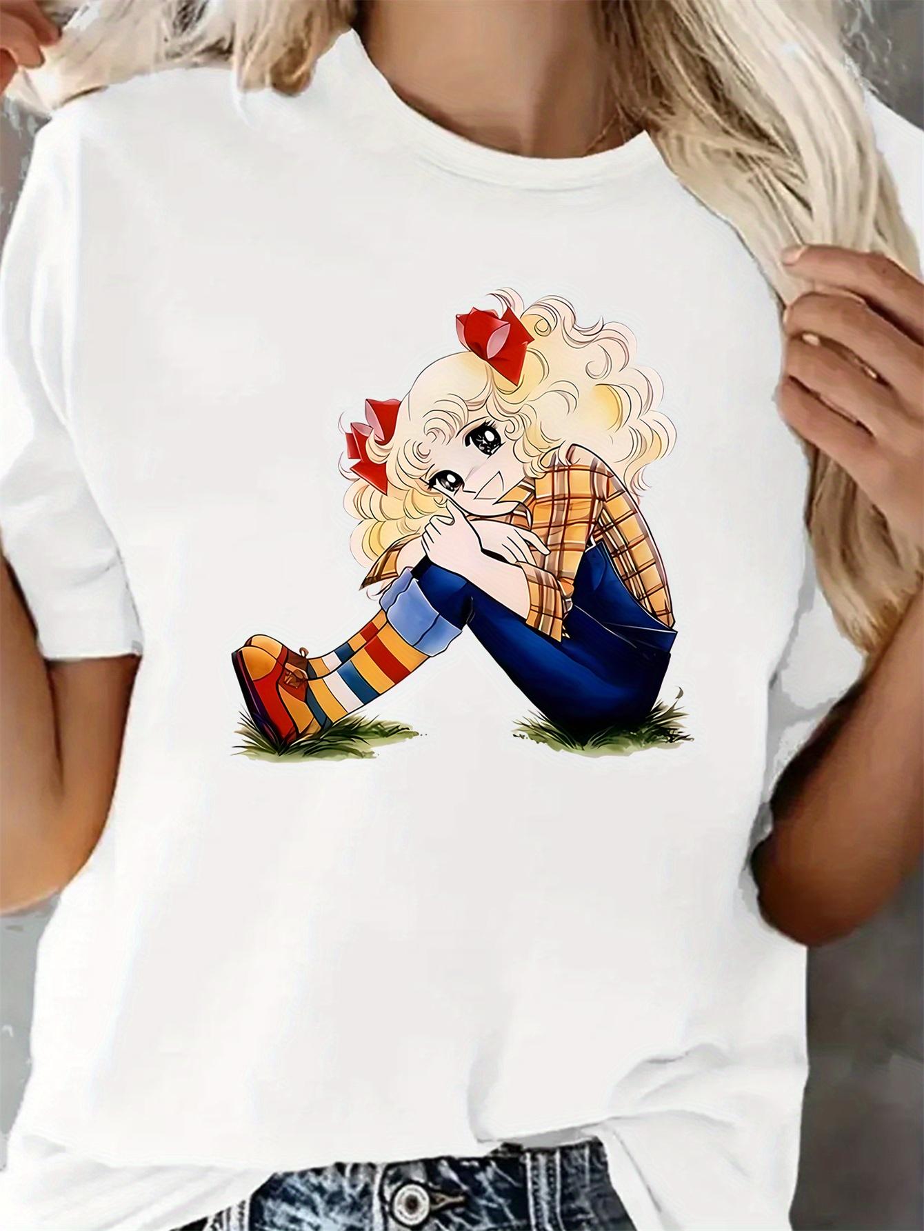 

Женская милая футболка с принтом мультяшного персонажа, повседневная спортивная черная с блондинистым графическим рисунком, с коротким рукавом, круглым вырезом, оверсайз S