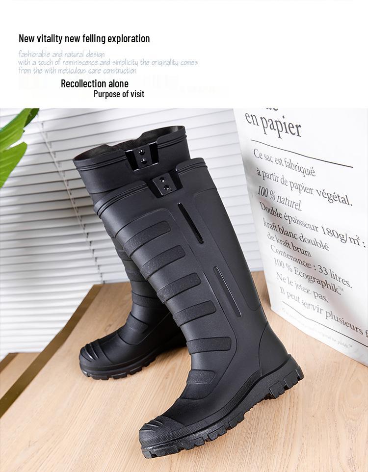 Men's Waterproof Non-Slip High-Top Rubber Rain Boots for Fishing and Car Wash