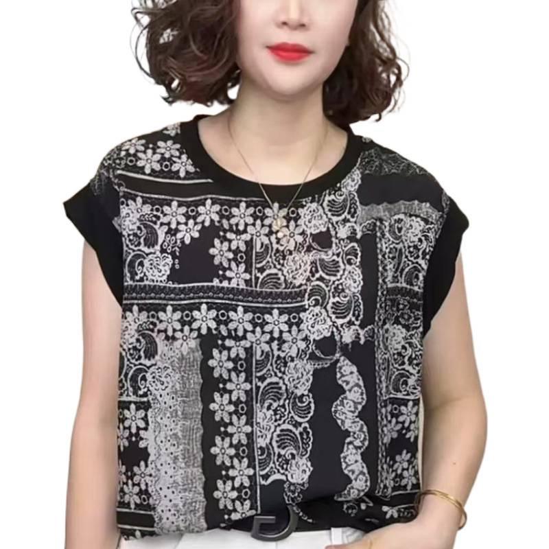 2026 Summer Casual Loose Fit Short Sleeve Round Neck T-Shirt for Young Moms