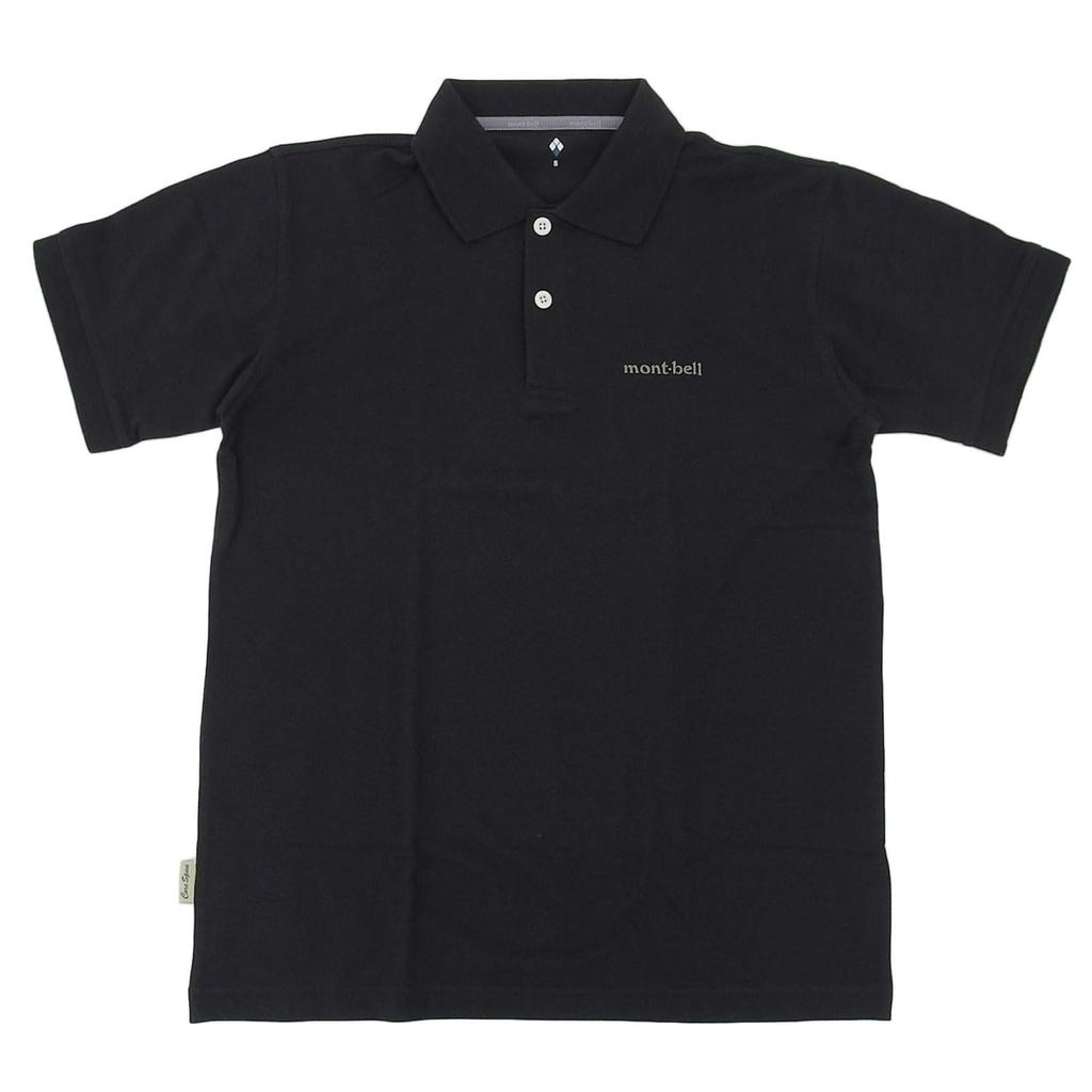 Montbell Herren Kurzarm Poloshirt, Unifarben, Corespun, Schnelltrocknend, 2104691, schwarz/S