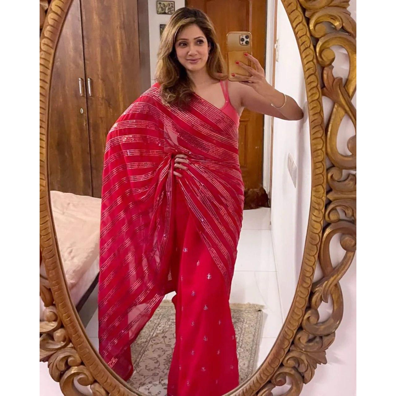 

Модное женское вышитое необычное сари Жоржетта с блузкой