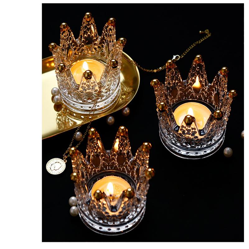 Candlestick Candle Holders 1PC Glass Crown Ornament Ring Jewelry  Nordic Gorgeous Crystal Decoration Table Living Room