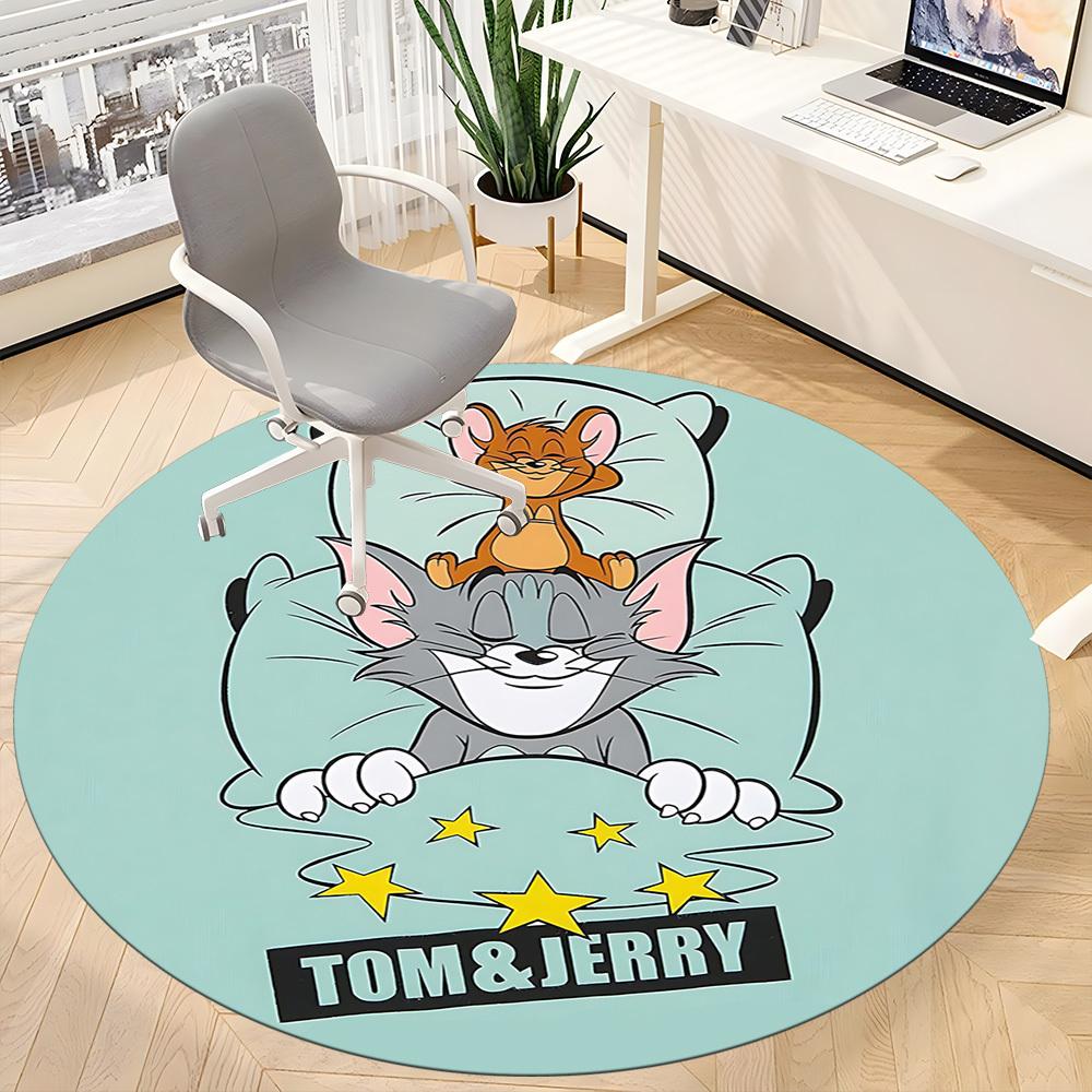 1 Stück Tom und Jerry Büro Runder Teppich, Unter Bürostühlen Schlafzimmer Wohnzimmer Heimdekoration, Raumdekora1016133