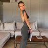Solid Sexy Backless Maxi Dress Women Elegant Elastic Slim Short Sleeve Long dresses Female Bodycon Streetwear Clothing