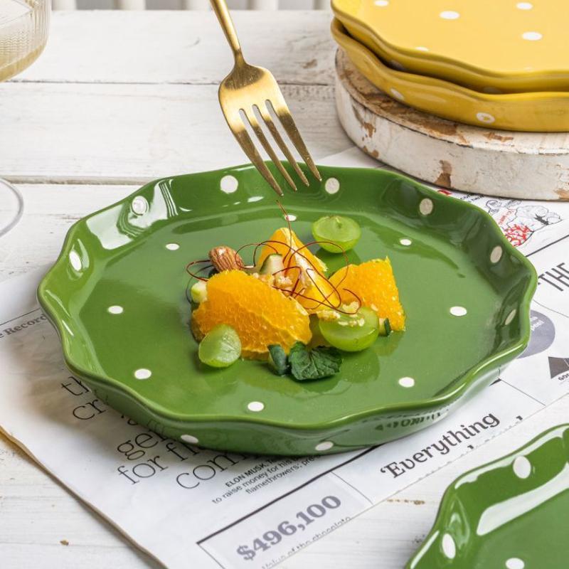 20cm Cute Porcelain Dinner Plate,Kitchen Dinnerware,Dot Pattern Western Dish,Fruit Plate,7.9" Tableware,Microwave,Oven Safe