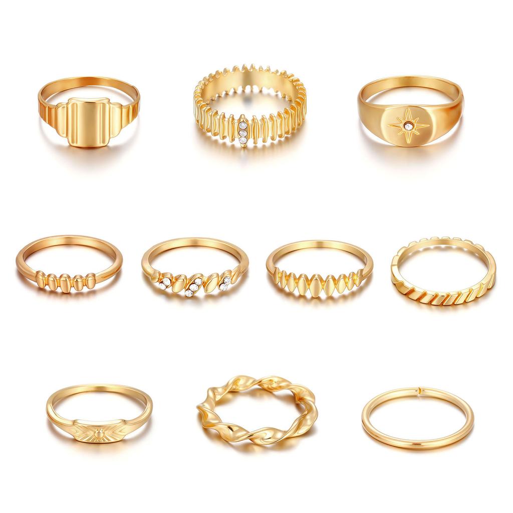 Joint Ring Octagram Diamond 10-Piece Ring Set Women'S Jewelry