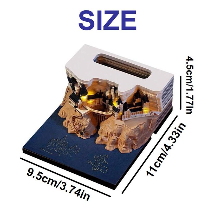 Large Time Piece Calendar 2026 Desk Calendar With Led Light 3D Tear-Away Calendar Paper Carving Art Memo Pad Gift Christmas