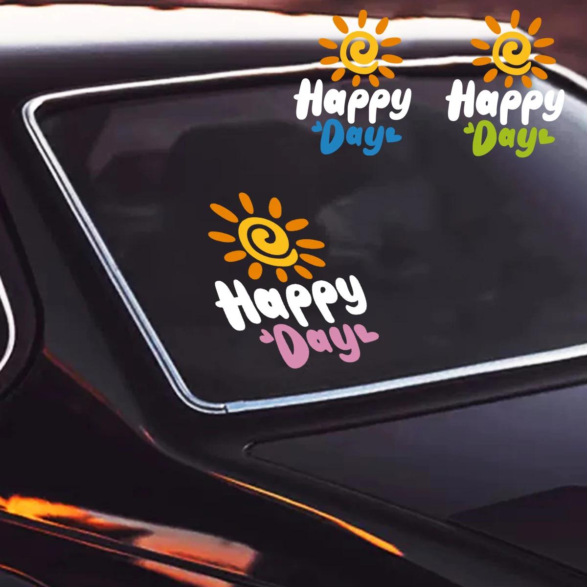 

Happy Day Nice Oh Reflective Stickers Decor Motorcycle Scooter Car Accessories Body Window Windshield Helmet Trunk Fender Decals