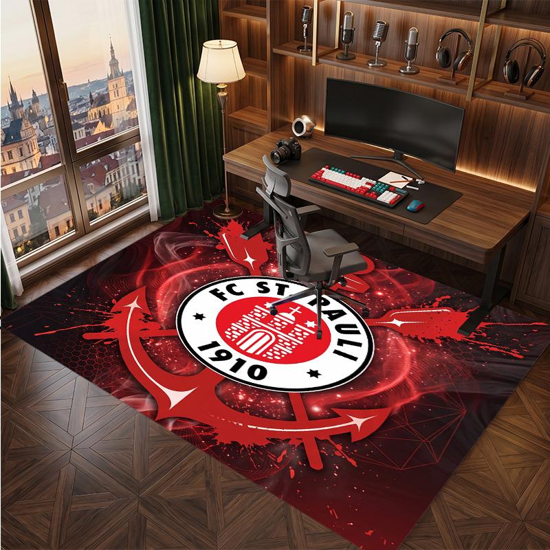 FC St. Pauli Football Print Crystal Velvet Rug, Comfortable Water Absorbent Non Slip Indoor Floor Carpet