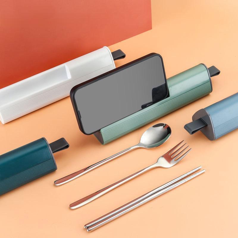 304 Stainless Steel Spoon Fork Chopsticks Cutlery Set Portable Dinnerware Kit Lunch Tableware with Box Travel Kitchen Accessories