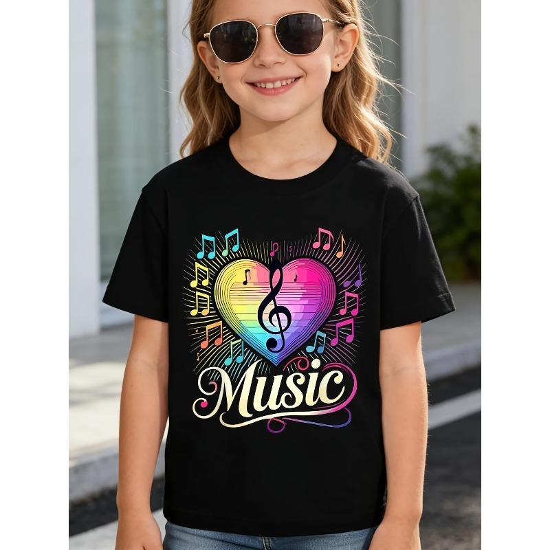 Taglie Europee Morbida Traspirante Musicista Strumento Musicale Colorate Note Musicali T-Shirt per Bambini | T-shirt Grafica per Ragazzi e Ragazze