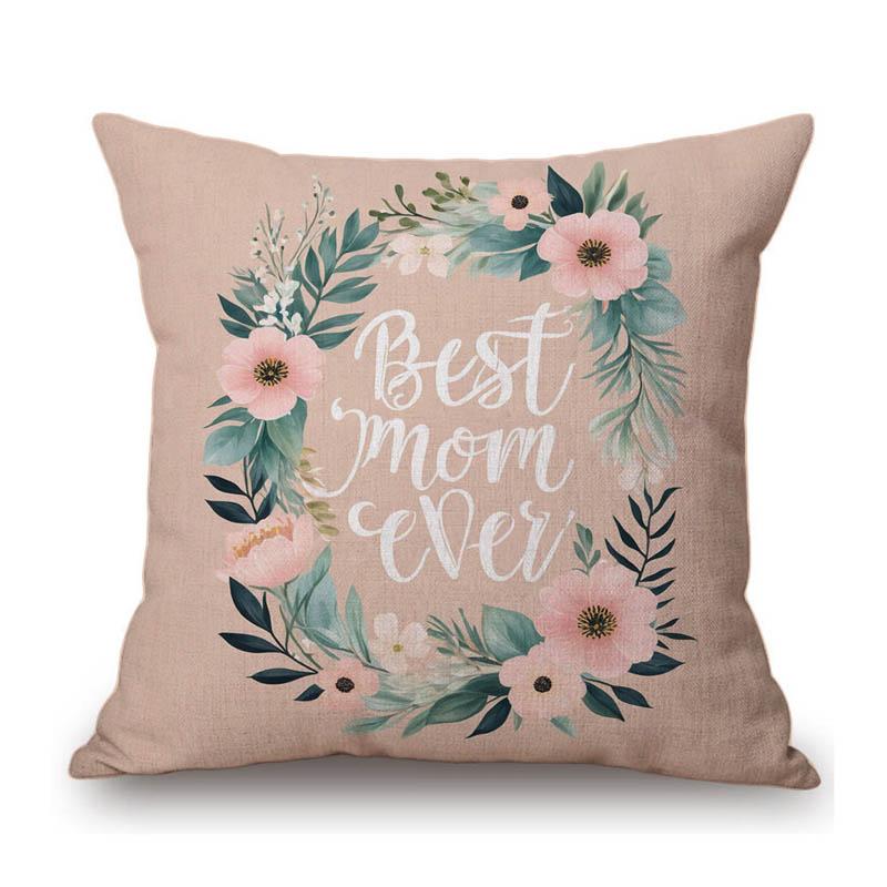Flower Wreath Floral Letter Art Mother Day Gift For Mama Gratitution Decorative Sofa Throw Pillow Case Linen Cushion Cover