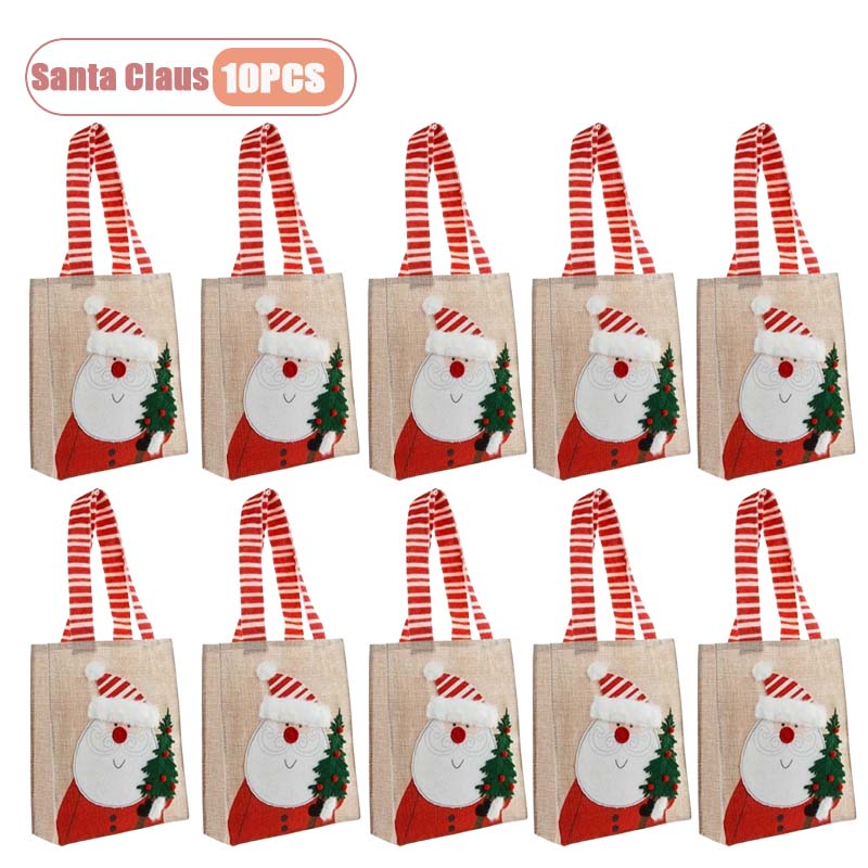 1-10 Stück Weihnachts-Jutesäckchen mit Santa- und Schneemann-Design, Handliche Süßigkeitentüten für Gastgeschenke und Dekorationen für die Weihnachtsfeier