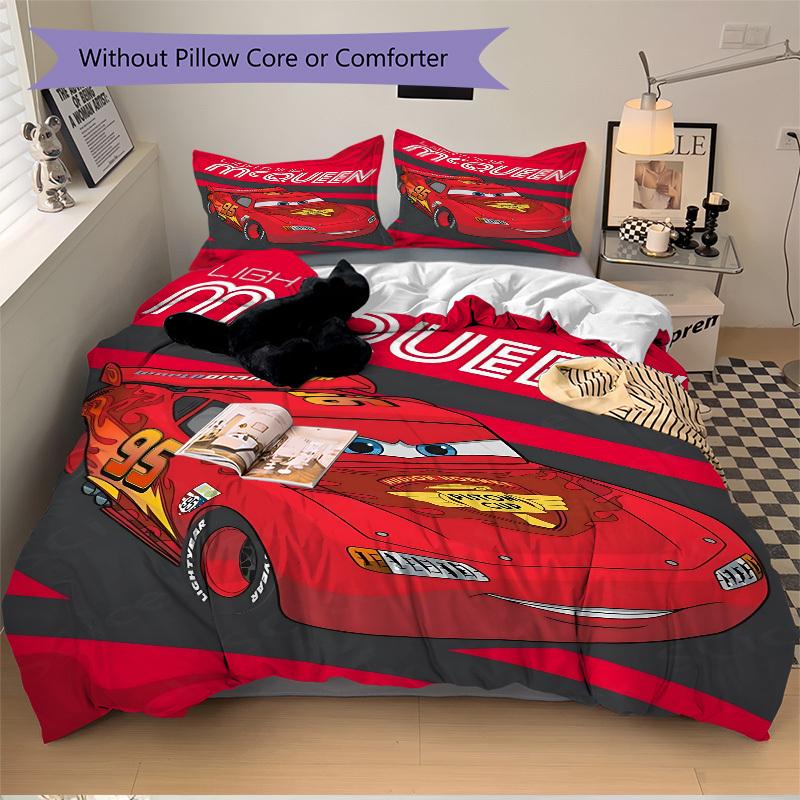 

3pcs Lightning McQueen Printed Bedding Set, Breathable And Soft, Machine Washable, Christmas Gift, Suitable for Bedroom Decoration, 064 220x240cm