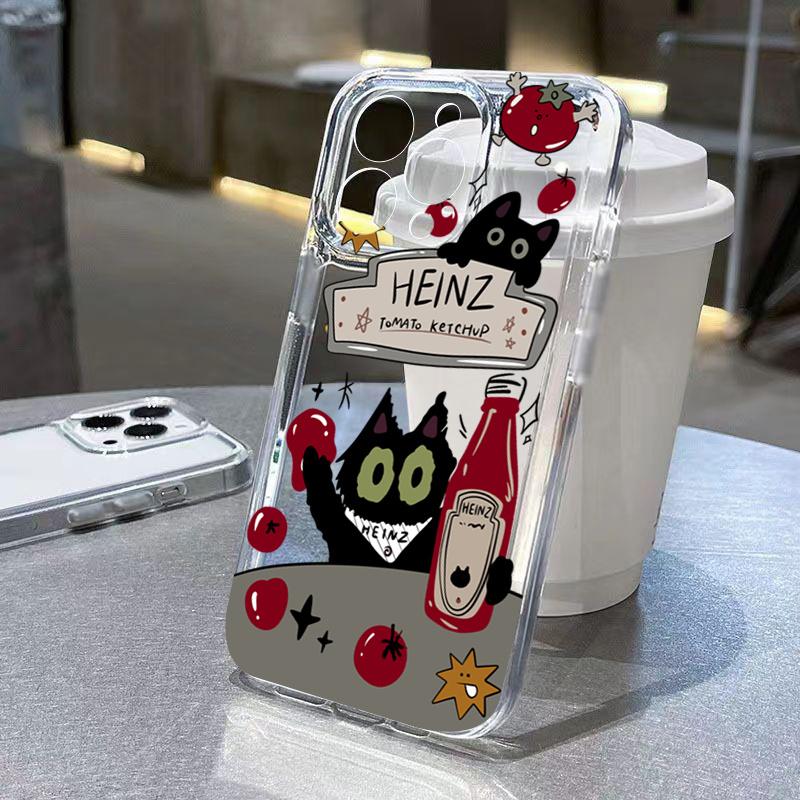 Creative Label Black Cat Transparent Phone Case For iPhone 15 16 16E 14 13 12 11 Pro Max XR X XS 7 8 Plus Soft Silicone Cover