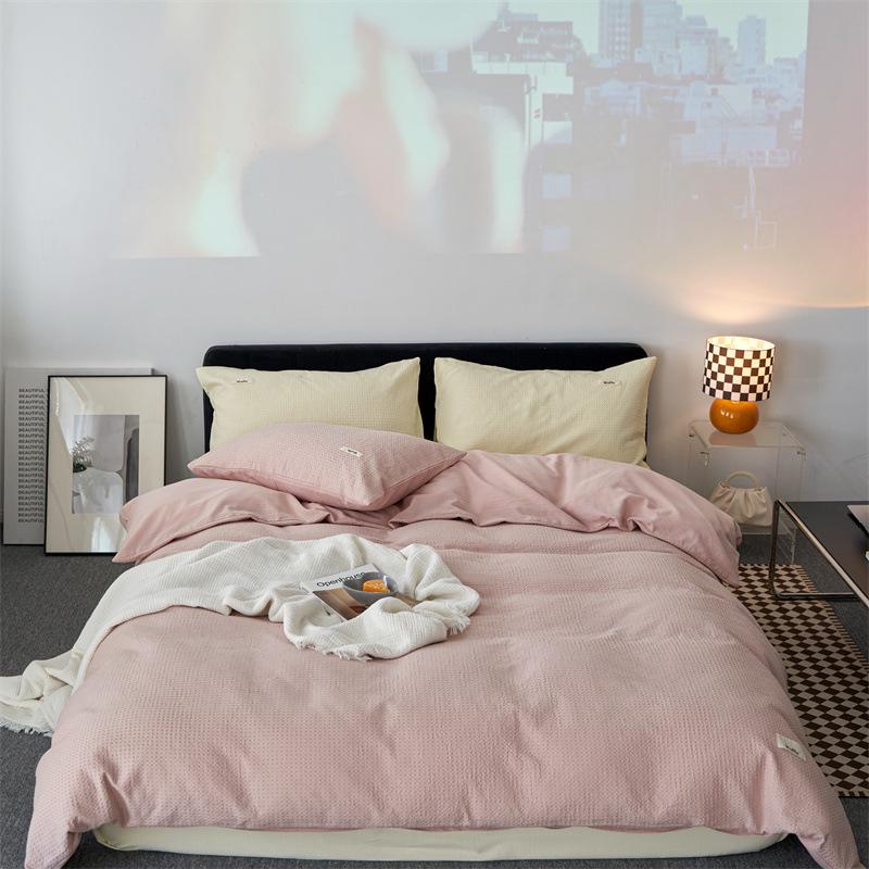 Waffle Weave 4-Piece Set: Modern Style, 60s Pure Cotton, Solid Color Bed Sheets, Pure Cotton Duvet Cover, Light Luxury Bedding
