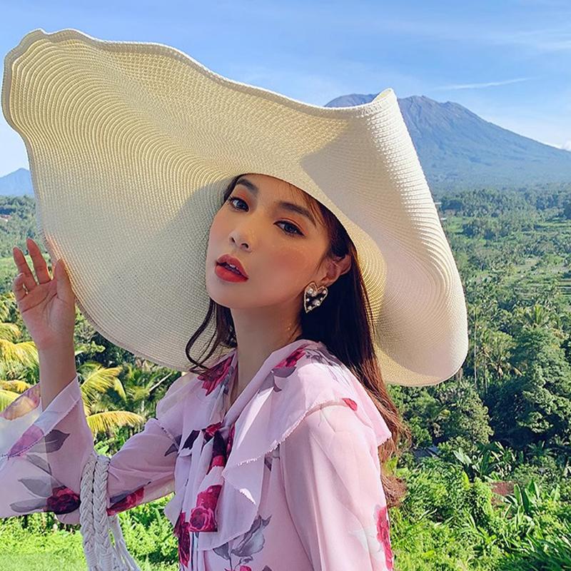 Chapeau à très large bord pour femmes, protection solaire, chapeau de plage en paille, chapeau de soleil de voyage, été au bord de la mer, grand bord 20 cm