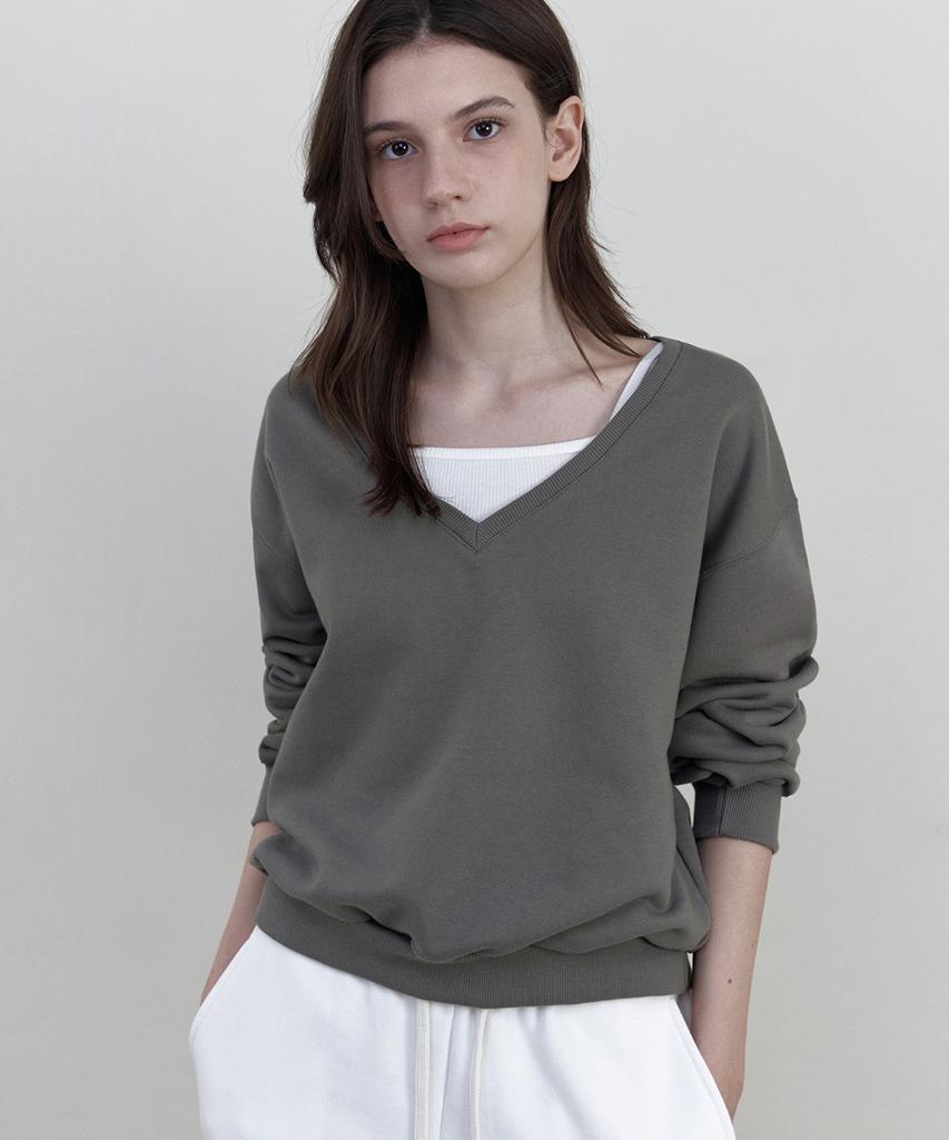 WEDNESDAYOASISFORWOMEN Deep V-Neck Sweatshirt_Khaki Gray(Wb6Tp49)