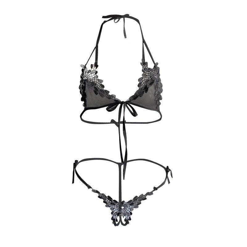 Erotic Open Crotch Bra G-string Sex Ladies Set Women Lingerie Lace-up Push Up Bras Open Ass Panties Exotic Sexy Female Underwear